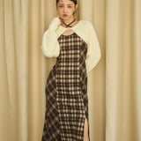 【予約商品10月下旬発送】シャギーボレロロングチェックワンピース