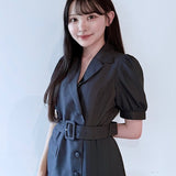プリーツ異素材シアーテーラードワンピース