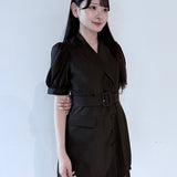 プリーツ異素材シアーテーラードワンピース