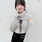 【予約商品10月中旬発送】ベロアリボンオフタートルニット