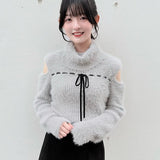【予約商品10月中旬発送】ベロアリボンオフタートルニット