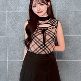 チェックリボンノースリニット