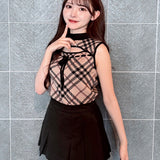 チェックリボンノースリニット