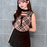 チェックリボンノースリニット