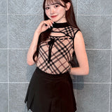 チェックリボンノースリニット