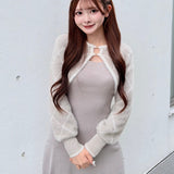 【予約商品11月中旬発送】ダイヤ柄シャギーボレロニットワンピース