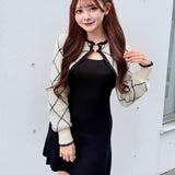 【予約商品11月中旬発送】ダイヤ柄シャギーボレロニットワンピース