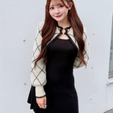 【予約商品11月中旬発送】ダイヤ柄シャギーボレロニットワンピース