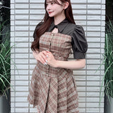 シャツドッキングプリーツミニワンピース