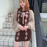 アーガイルニットワンピース×ボレロセット