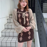 アーガイルニットワンピース×ボレロセット