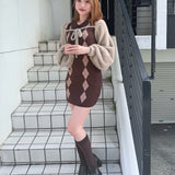 アーガイルニットワンピース×ボレロセット