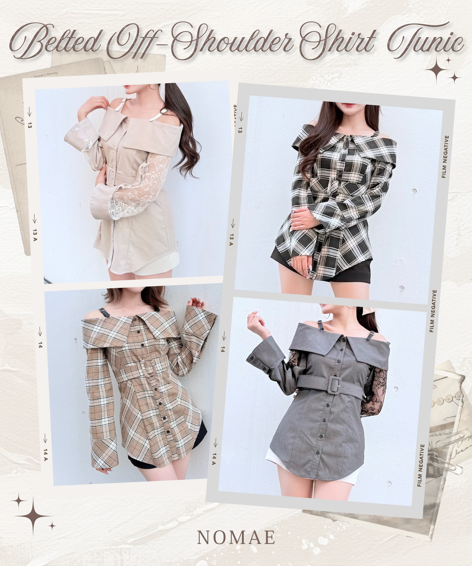 【NOMAE】リニューアル♡ベルトオフショルシャツチュニック
