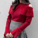 フェザー衿肩開きニット