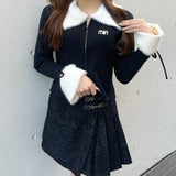 フェザー衿ZIPニット