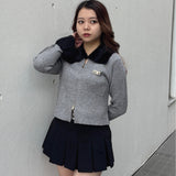 フェザー衿ZIPニット