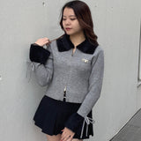 フェザー衿ZIPニット