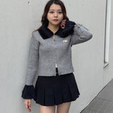 フェザー衿ZIPニット