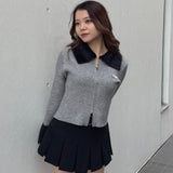 フェザー衿ZIPニット