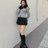 フェザー衿ZIPニット