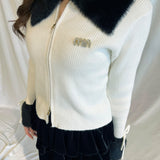 フェザー衿ZIPニット