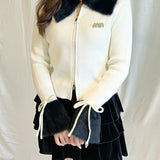 フェザー衿ZIPニット