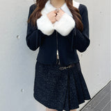 フェザー衿ZIPニット