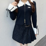 フェザー衿ZIPニット