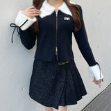 フェザー衿ZIPニット