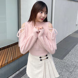 【予約商品 12月中旬発送】肩あきリボンニット