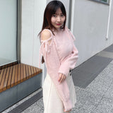 【予約商品 12月中旬発送】肩あきリボンニット