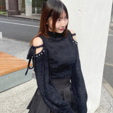 【予約商品 12月中旬発送】肩あきリボンニット