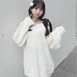 【予約商品 12月下旬発送】ビジュー肩リボンニット