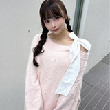 【予約商品 12月下旬発送】ビジュー肩リボンニット