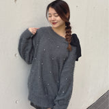 ビジュー肩リボンニット