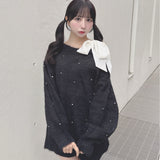 【予約商品 12月下旬発送】ビジュー肩リボンニット