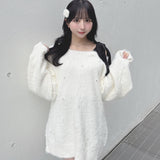 【予約商品 12月下旬発送】ビジュー肩リボンニット