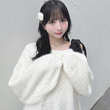 【予約商品 12月下旬発送】ビジュー肩リボンニット