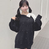 【予約商品 12月下旬発送】ビジュー肩リボンニット