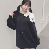 【予約商品 12月下旬発送】ビジュー肩リボンニット