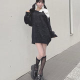 【予約商品 12月下旬発送】ビジュー肩リボンニット