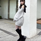 【予約商品 12月下旬発送】ビジュー肩リボンニット