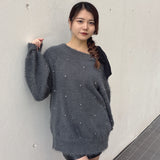 ビジュー肩リボンニット