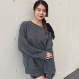 ビジュー肩リボンニット