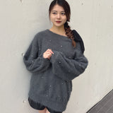 ビジュー肩リボンニット