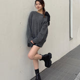 ビジュー肩リボンニット