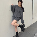 ビジュー肩リボンニット