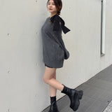 ビジュー肩リボンニット