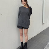 ビジュー肩リボンニット