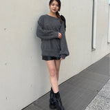 ビジュー肩リボンニット